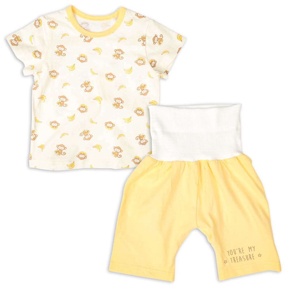 短袖家居服-附肚圍-奶油色