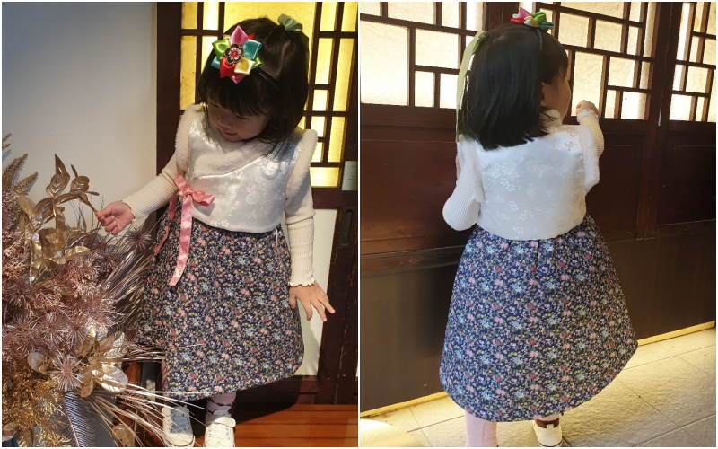 韓國 Dalla - 兩件式生活韓服-棉襖背心+深藍碎花洋裝(不含髮飾)