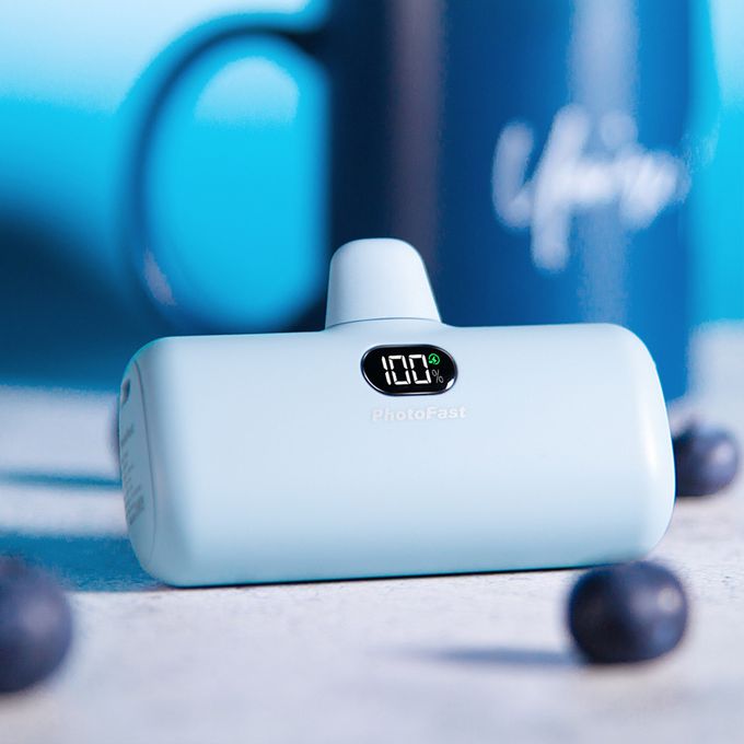 PhotoFast - PD快充版 5000mAh 直插式 口袋電源 行動電源 Lighting Power-(蘋果 / 安卓)-藍莓藍