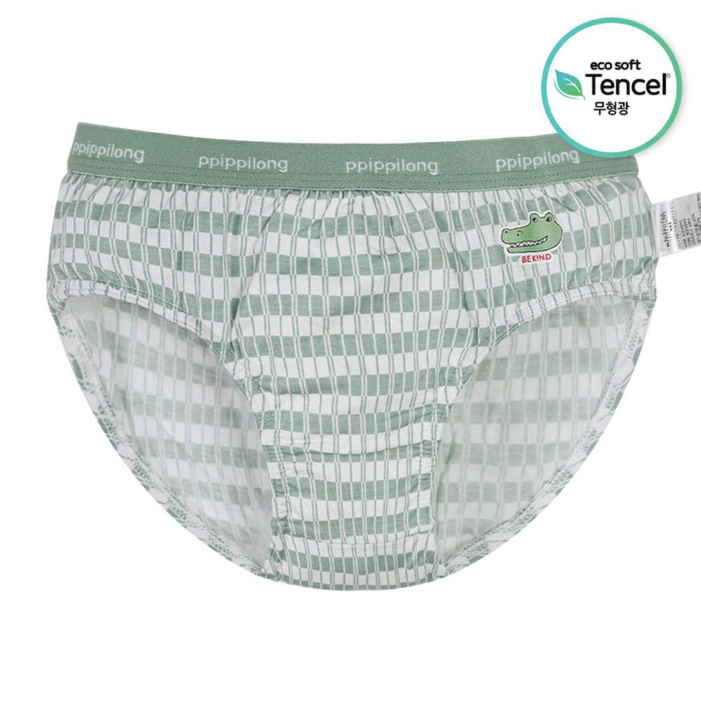 天絲纖維透氣三角褲(男寶)-方塊格鱷魚-淺灰X軍綠