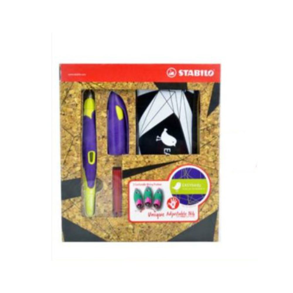 STABILO思筆樂 - 人體工學扭扭鋼筆右手M附卡式墨水管+筆袋-黃/紫色禮盒組