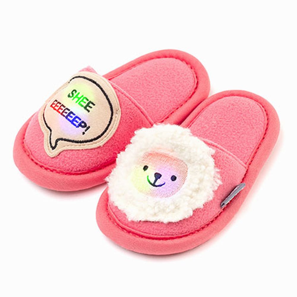 韓國 OZKIZ - 消音防滑室內鞋-LED閃耀動物款-桃粉綿羊