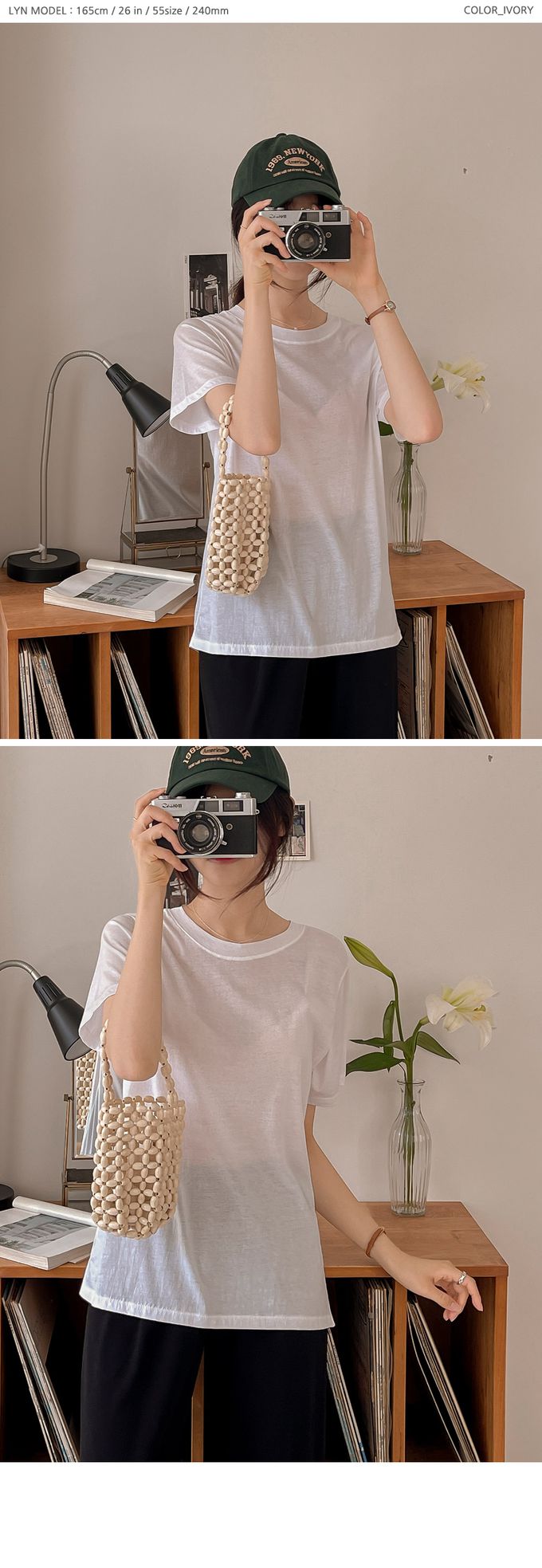 韓國女裝代購 - 好搭配微透圓領短袖上衣-白 (FREE)