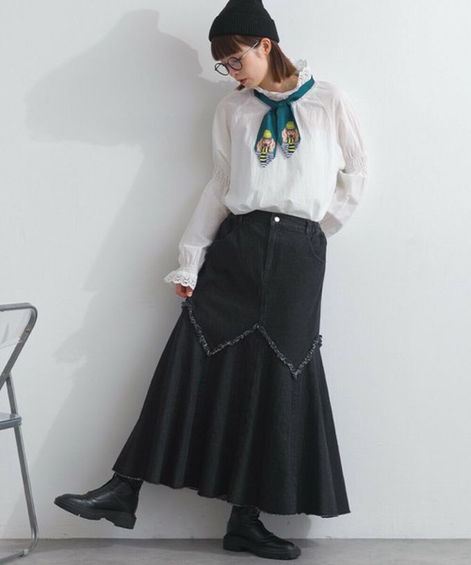 日本 Lupilien - 10oz修身V型魚尾丹寧長裙-黑