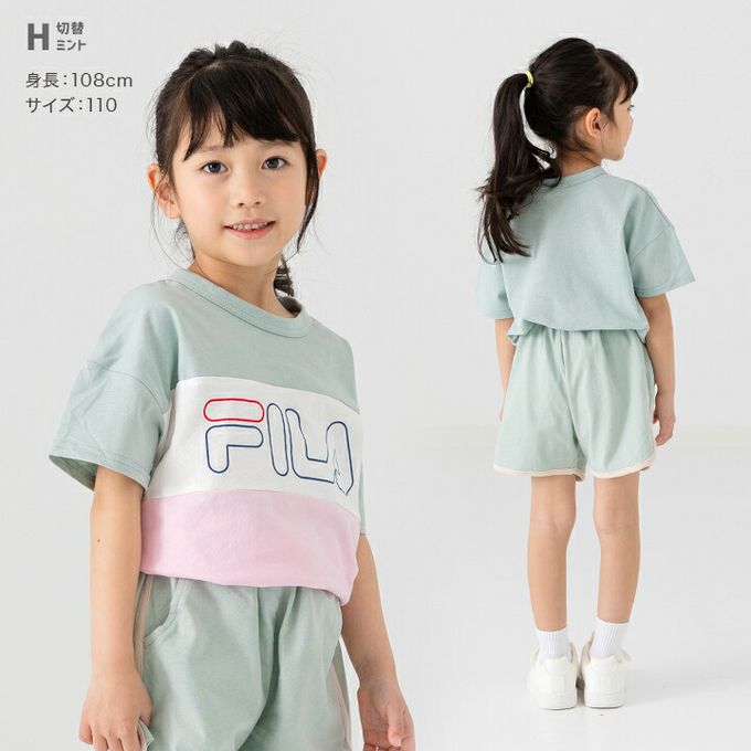 日本 Chil2 - FILA聯名 休閒短袖上衣-條紋撞色-綠x白x粉紅