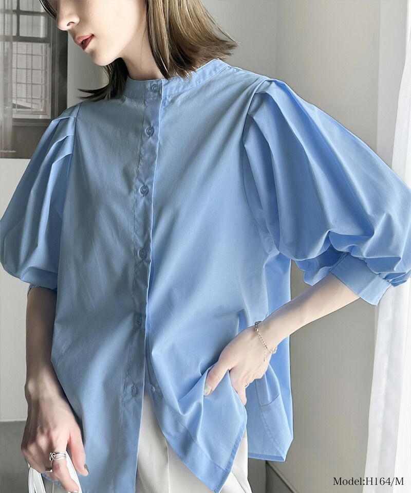 日本 Classical Elf - 氣質皺摺泡泡短袖襯衫-淺米杏