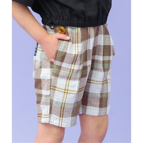 日本 BREEZE - 時尚休閒廚師褲(5分丈)-格紋-棕x綠