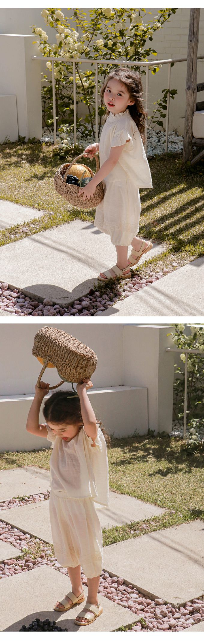 韓國 Puellaflo - 鬆緊腰素雅蕾絲裝飾縮口褲-奶油白