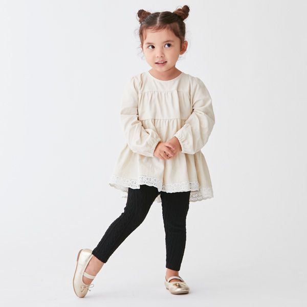 日本 petit main - 背後緞帶分層蛋糕長袖上衣-淺薄荷