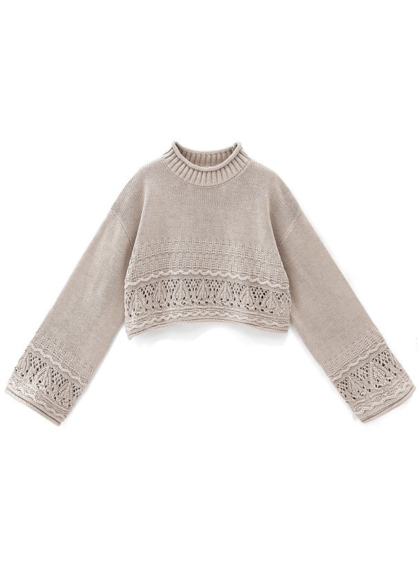 日本 GRL - 鉤針拼接落肩針織毛衣-黑 (F)