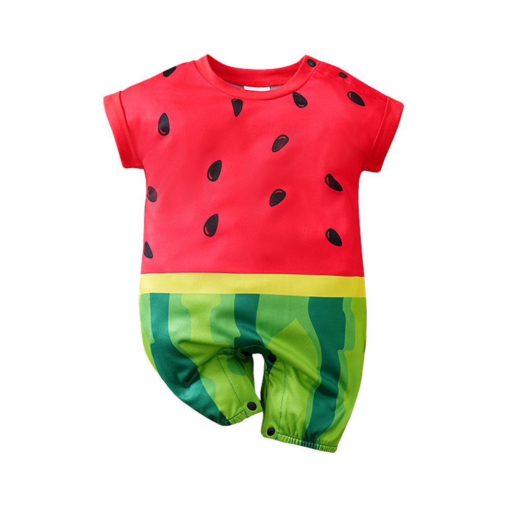 棉質短袖包屁衣 短袖嬰兒服-西瓜