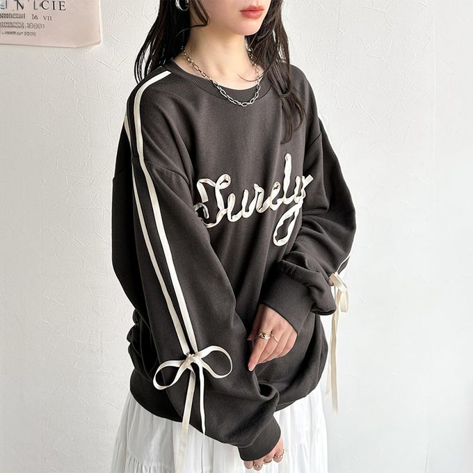 日本 Classical Elf - mily bilet 甜美袖蝴蝶結立體logo上衣-粉緞帶-象牙白