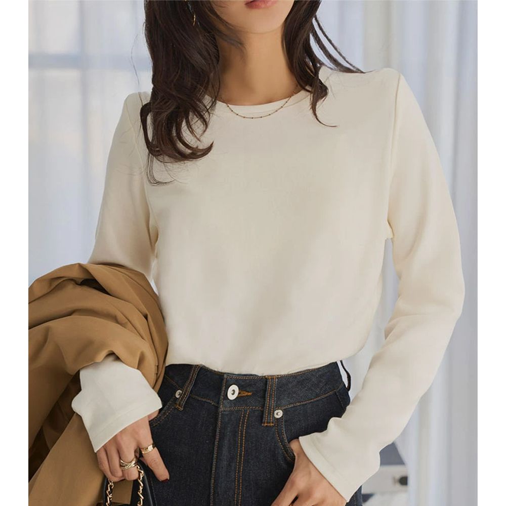 吸濕發熱簡約保暖長袖上衣-奶油