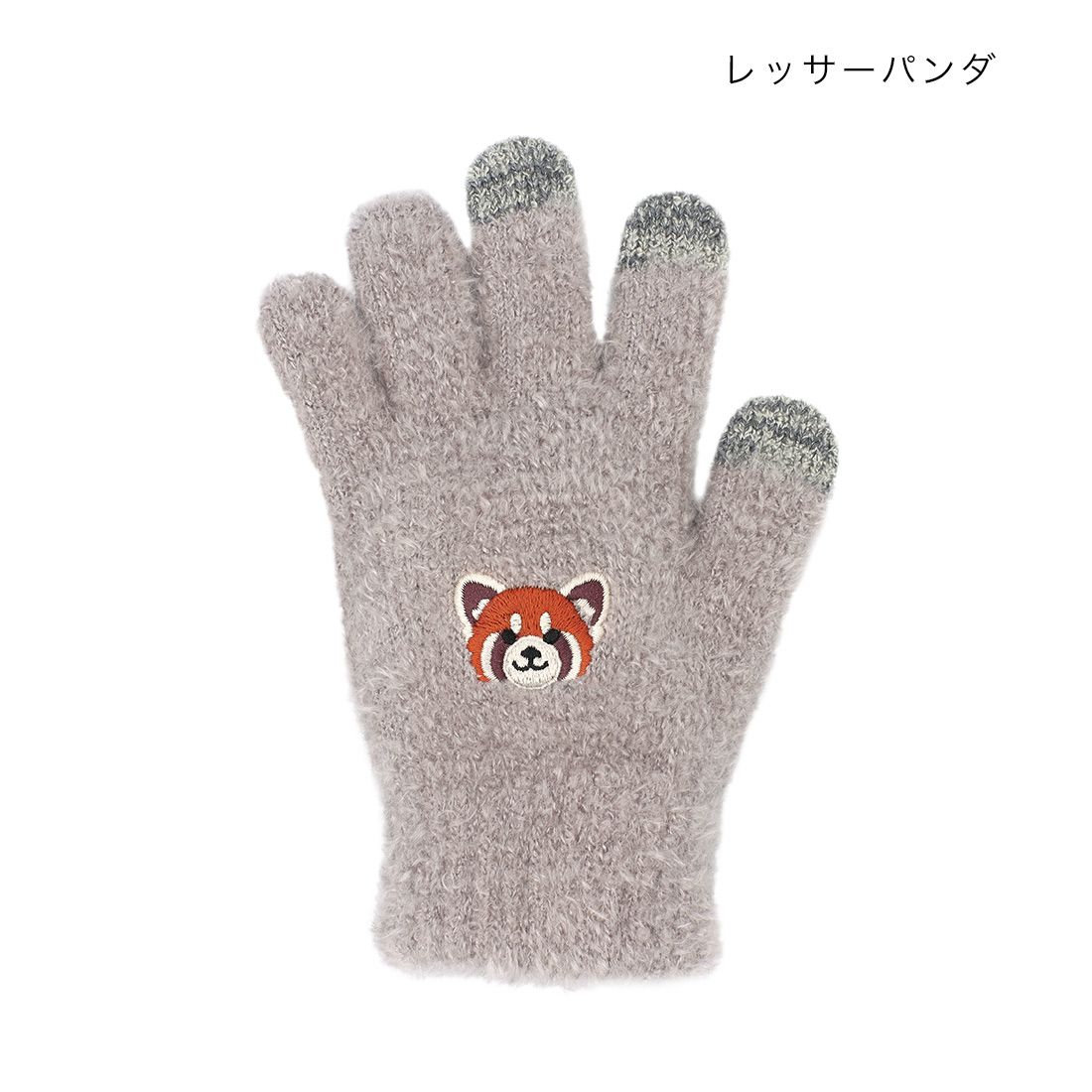 日本 TOMO - 大人可觸控短絨保暖手套-小浣熊-淺灰