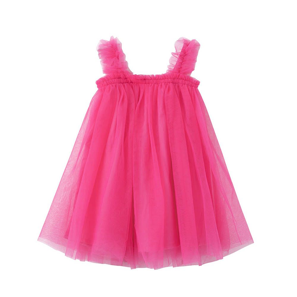 甜美木耳邊澎澎紗裙洋裝-玫紅