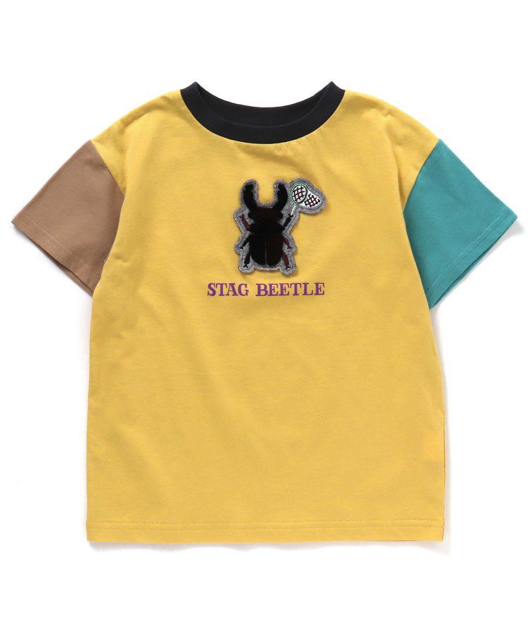 日本 BREEZE - 暑假來了立體印花短袖上衣-甲蟲-撞色袖黃