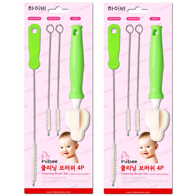 正韓 hibee - 各類杯蓋/杯子/水壺/奶嘴/奶瓶 海綿隙縫刷+波霸吸管刷+吸管刷4入_薄荷綠-HFB007G2 (兩套)