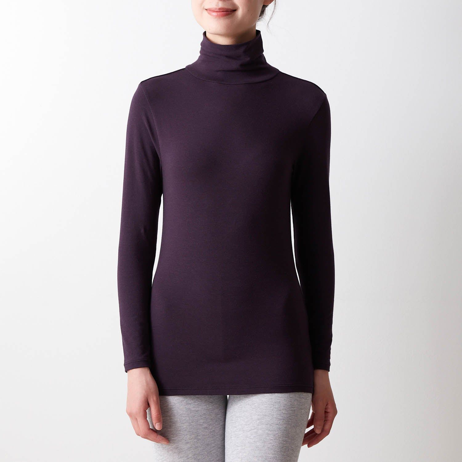 日本千趣會 - 95%棉 高領舒膚長袖發熱衣-媽媽-深灰