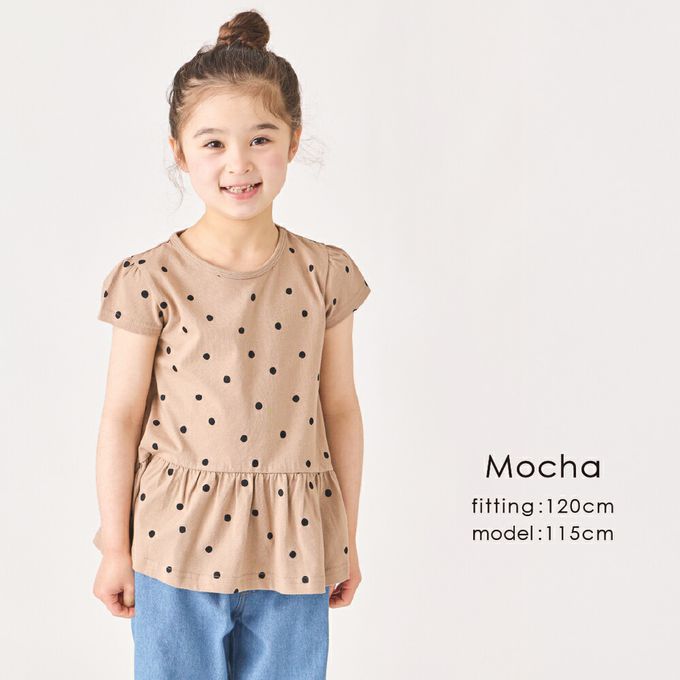 日本 evercloset - 100%棉 層次荷葉衣襬短袖上衣-點點-黑