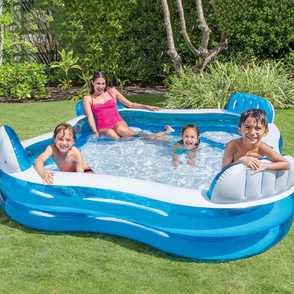 INTEX - 藍色透明有靠墊戲水游泳池229x229x66cm(990L)適用3歲+