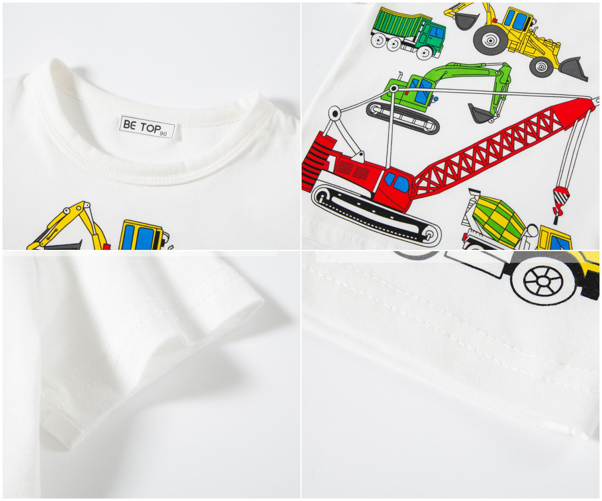 純棉短袖上衣-工程車大集合-白色