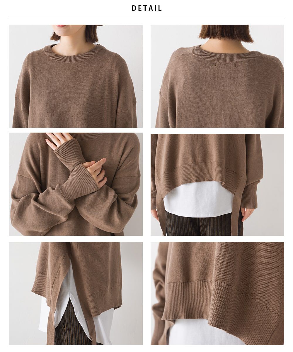 日本 OMNES - 浪漫側紐結兩件式針織上衣-深可可