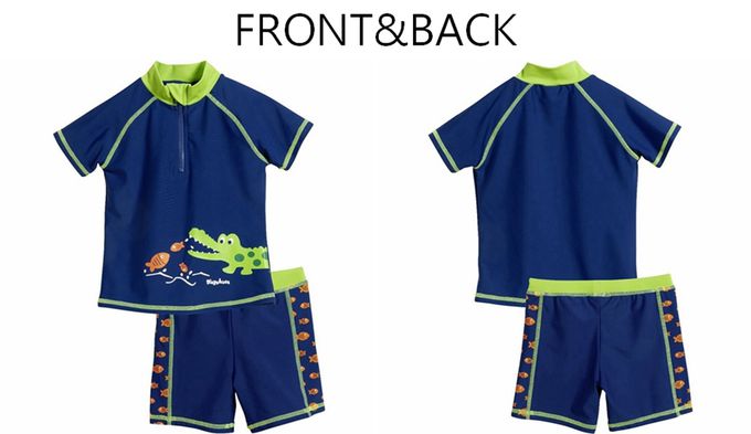 德國Playshoes - 抗UV防曬短袖兩件組兒童泳裝-鱷魚