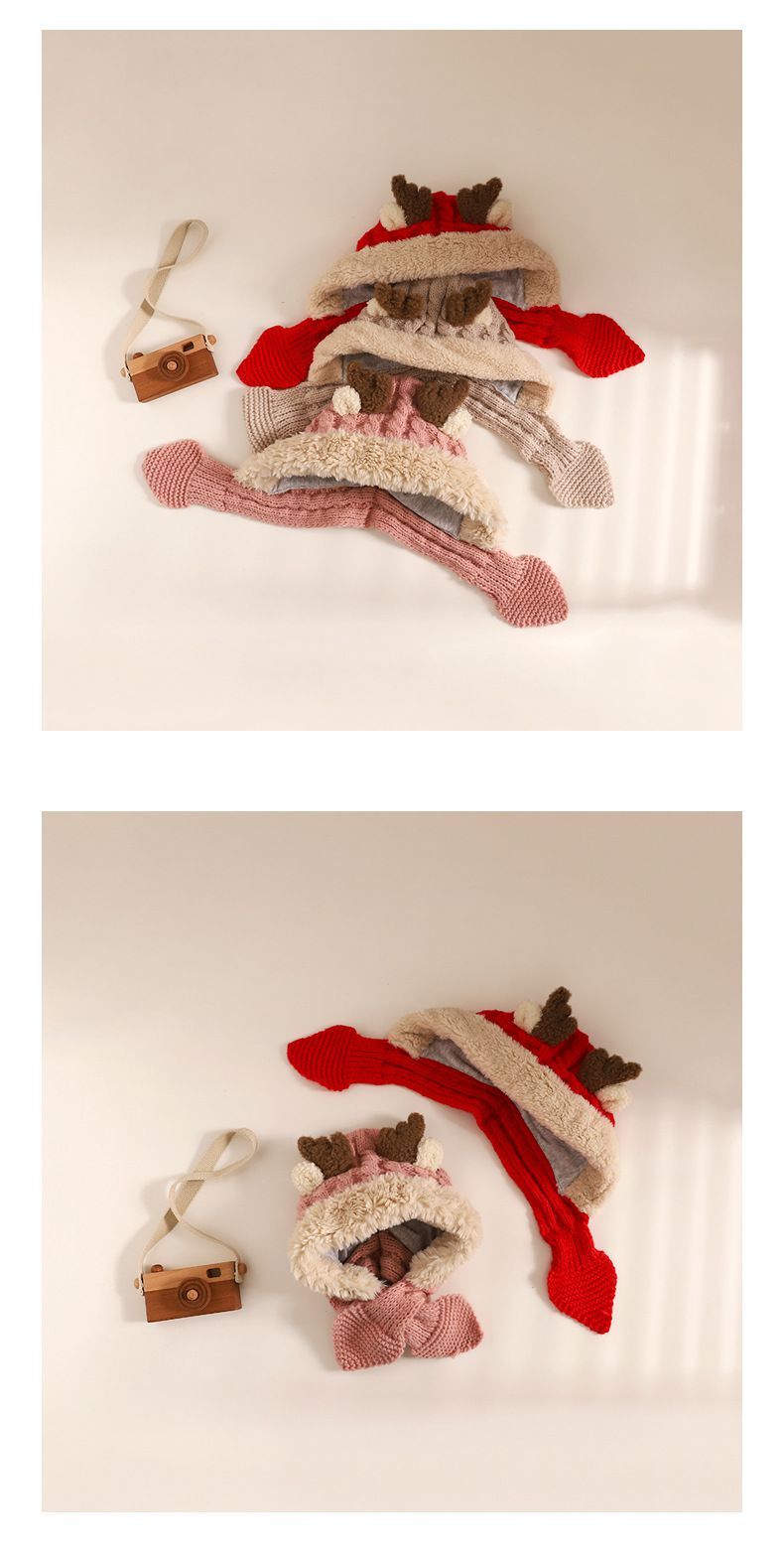 聖誕可愛鹿角針織毛帽-紅色 (帽圍48-52CM)