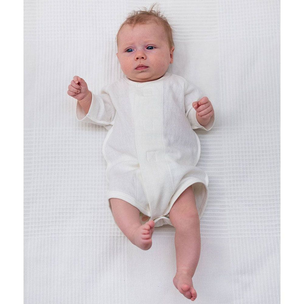 日本 Combi - mini系列-純棉保暖包屁衣(黏貼式，7分袖)-白色 (60-70)