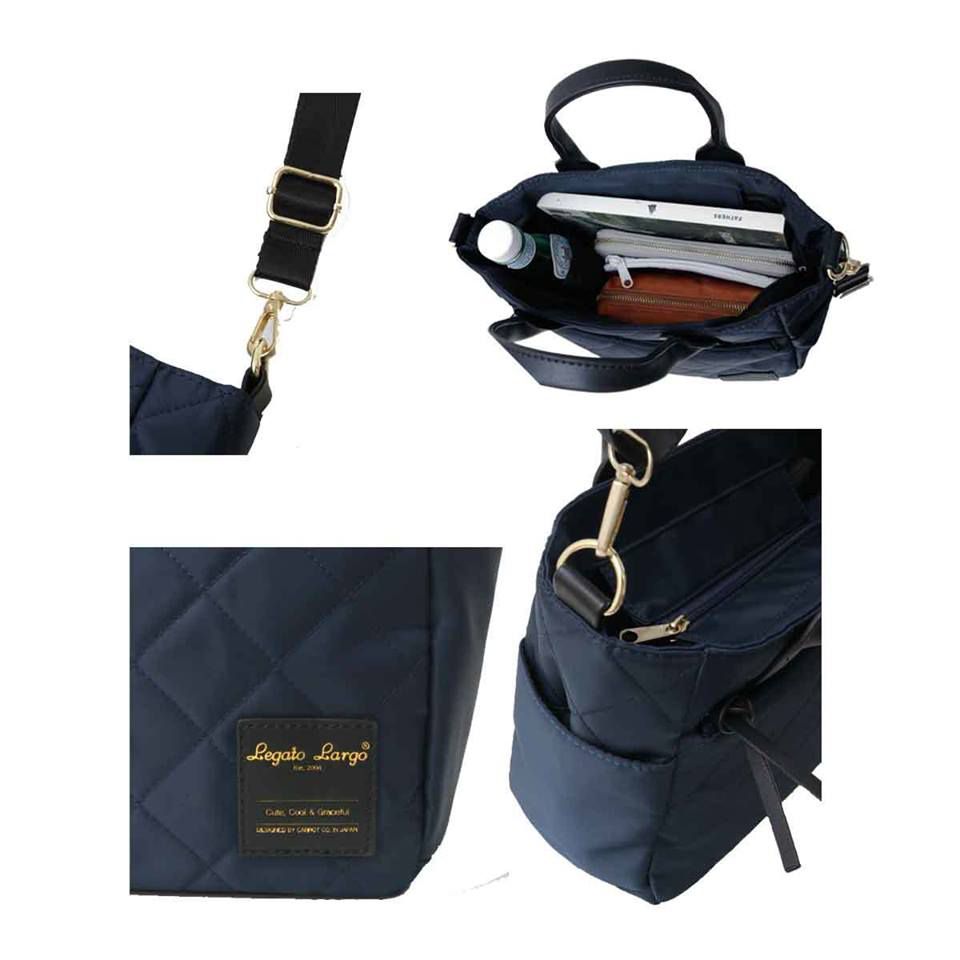 日本 Legato Largo - 菱格紋微光斜挎包-GY灰色 (32x21x10cm)