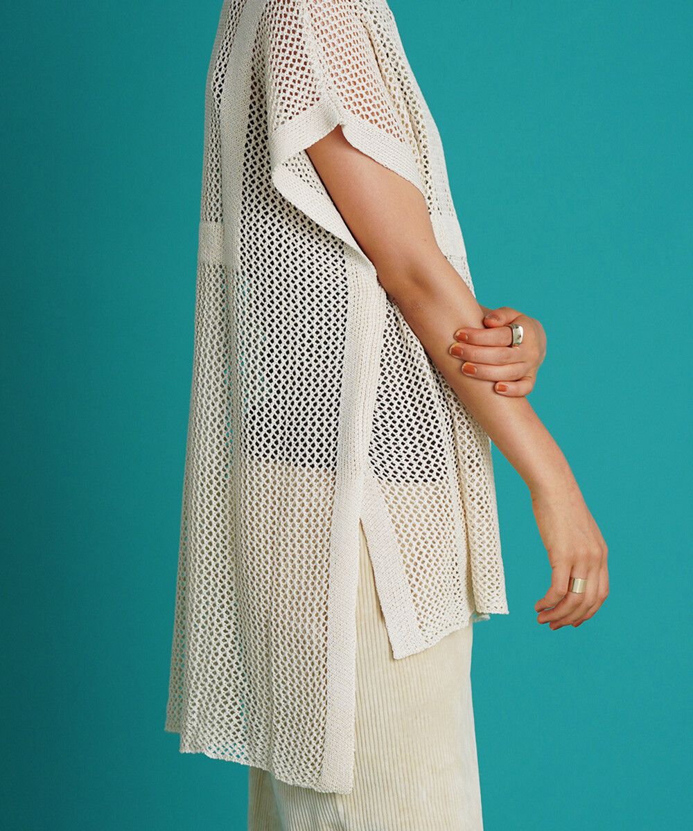 日本 Bou Jeloud - 設計感透視網狀短袖針織背心-深灰