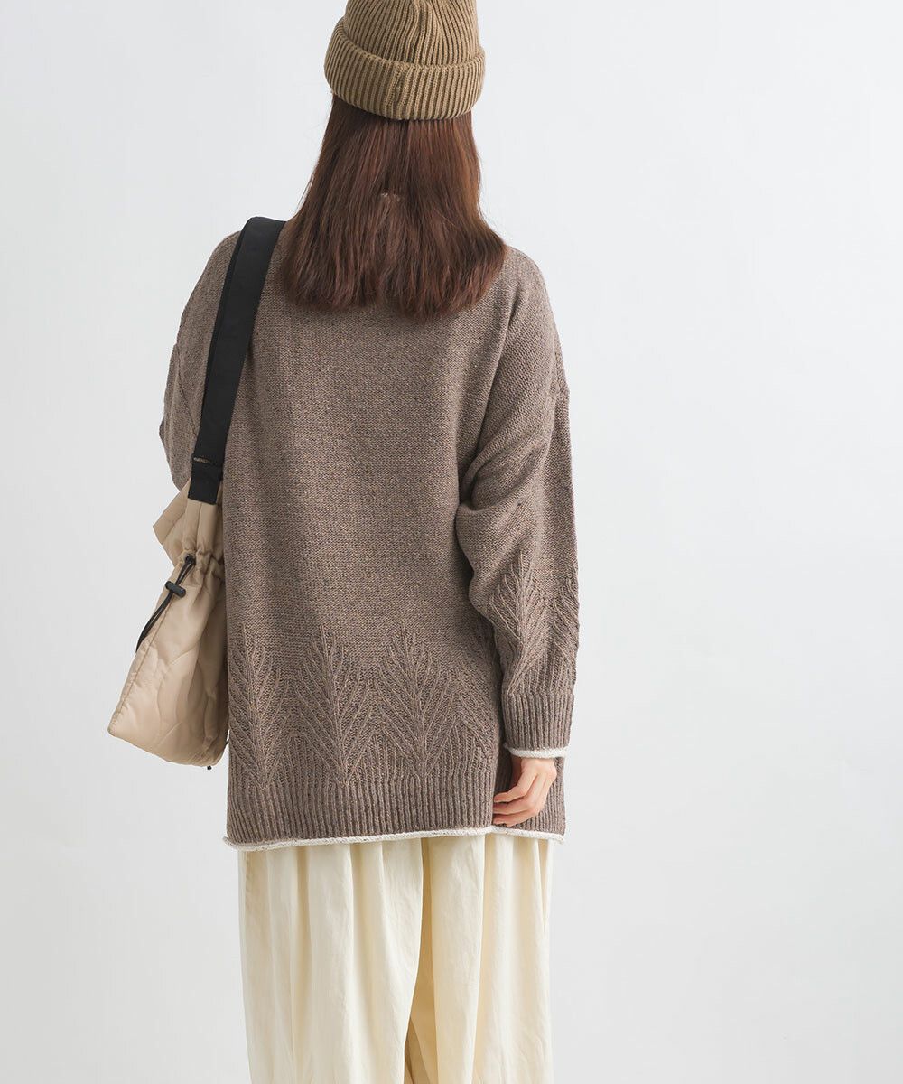 日本女裝代購 - 葉子紋編織滾邊針織毛衣-咖啡