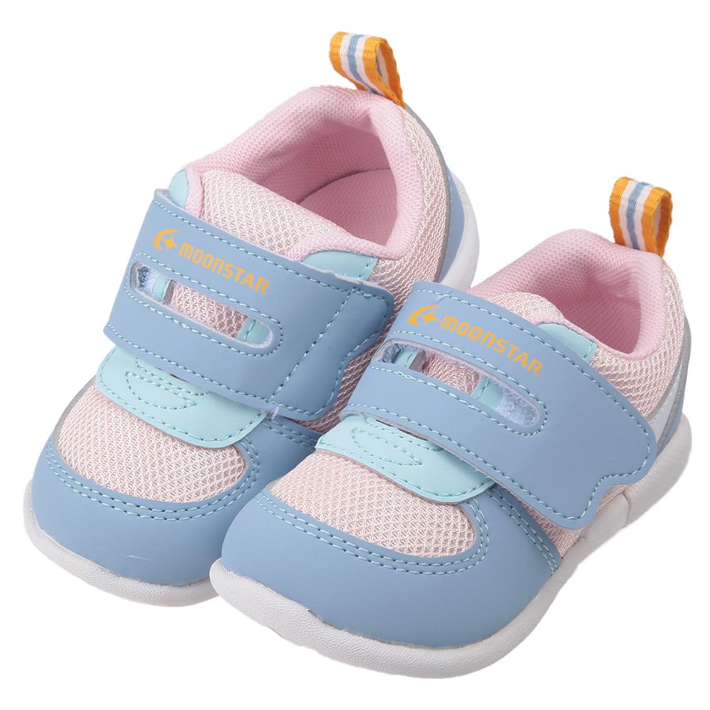 Moonstar日本月星 - 藍粉色3E寬楦寶寶機能學步鞋-藍粉色