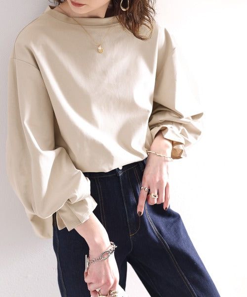 日本 Classical Elf - 100%棉 船領顯瘦糖果袖上衣-冰河灰