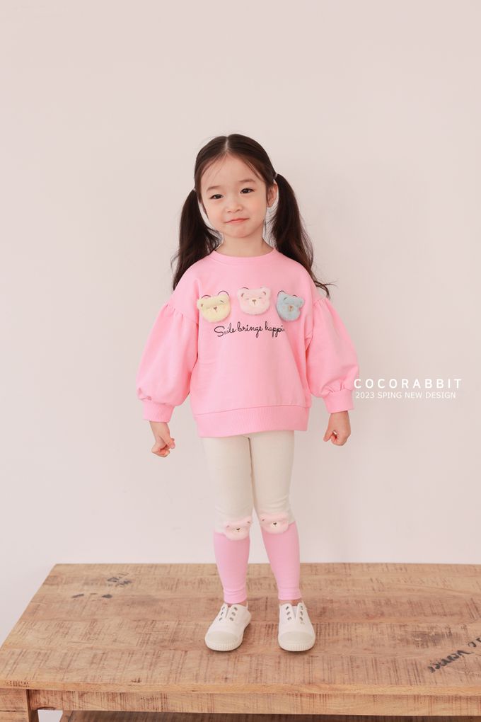 韓國 Coco rabbit - 三隻毛絨熊點綴圓領長袖上衣-黃