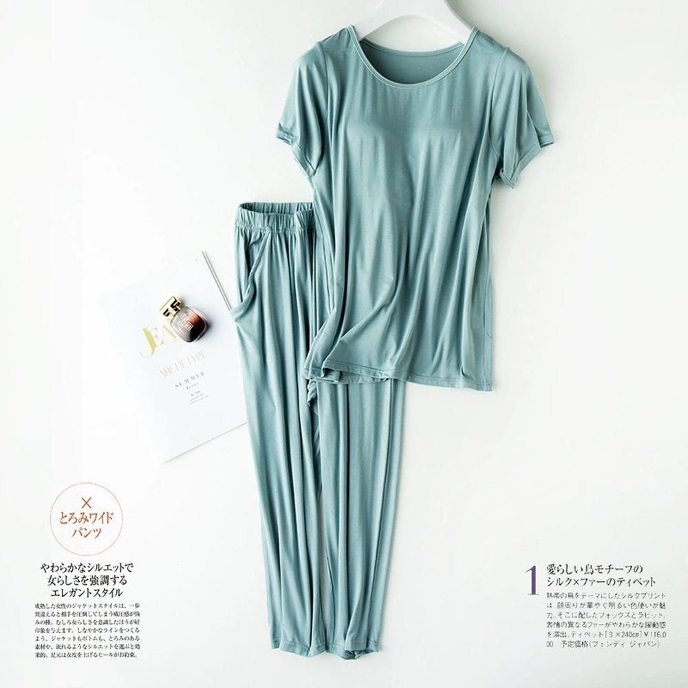莫代爾絲柔Bra家居服套裝-短袖X七分褲-綠