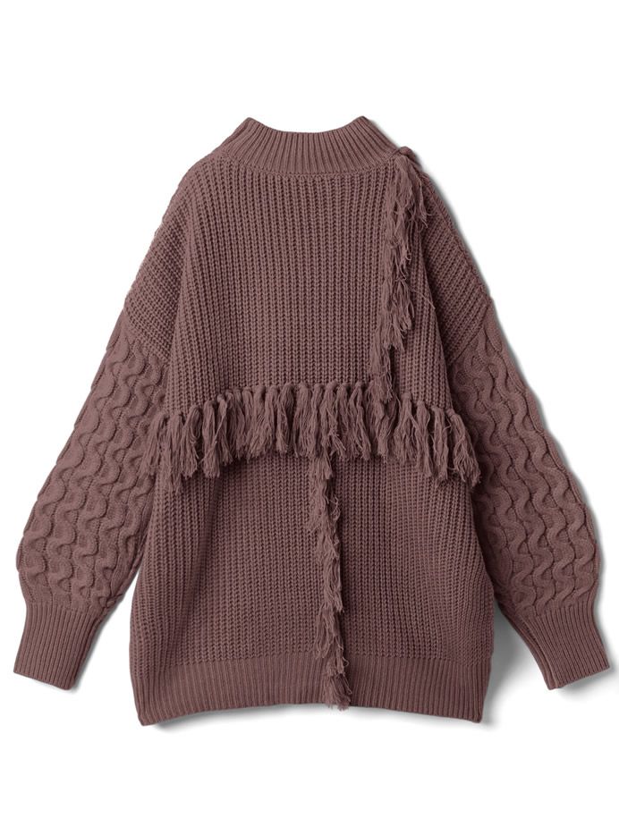 日本 GRL - 流蘇麻花針織毛衣-白