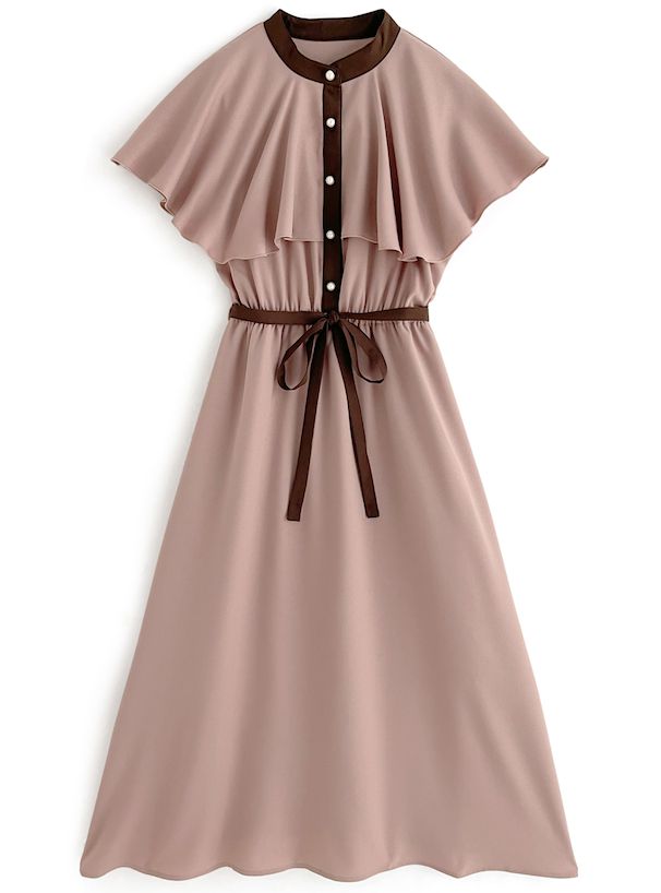 日本 GRL - 法式優雅撞色收腰雪紡洋裝-深藍x白 (F)