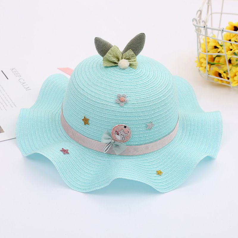 日系沙灘波浪邊草帽/遮陽帽-藍色 (建議2-6歲)