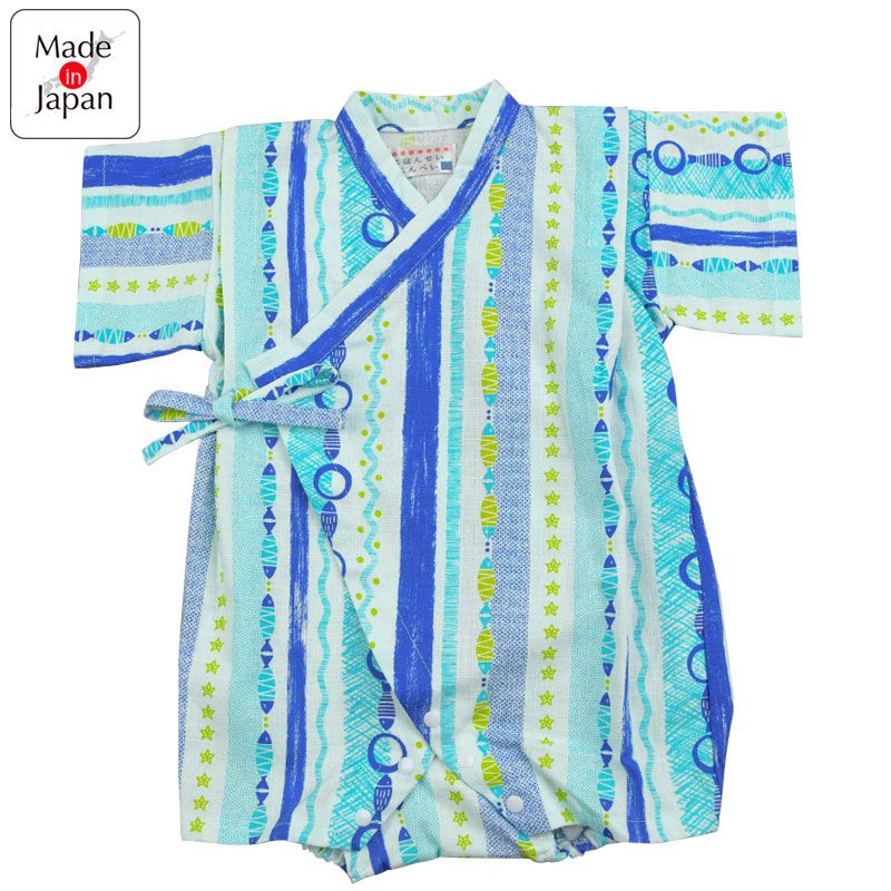 akachan honpo - 甚平包屁衣-小魚-藍色