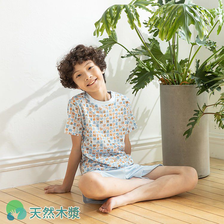Annypepe - 男童英文字母短袖居家服-水藍 (110-150cm)