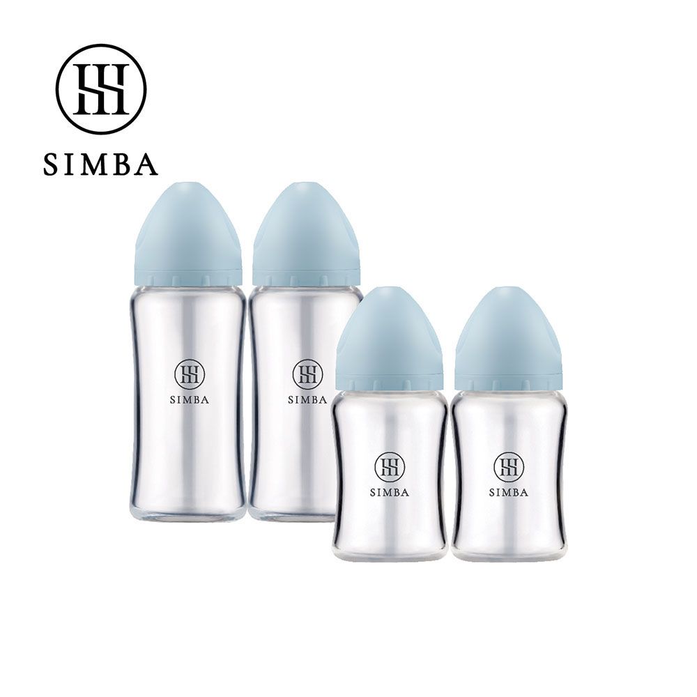 蘊蜜質金玻璃寬口防脹氣奶瓶2大2小經典組-新生適用-晨藍