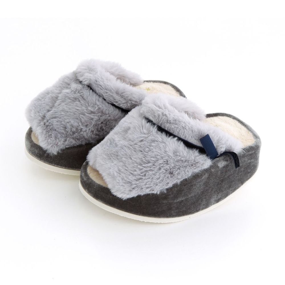 日本千趣會 - 優雅絨毛美姿美體短版室內拖鞋-灰 (23-24.5cm)