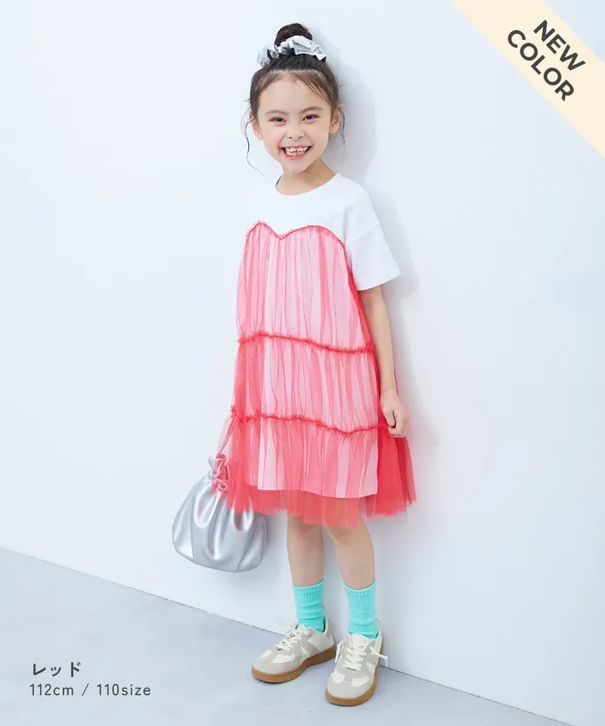 日本 devirock - 柔軟薄紗拼接甜美短袖洋裝-粉紫