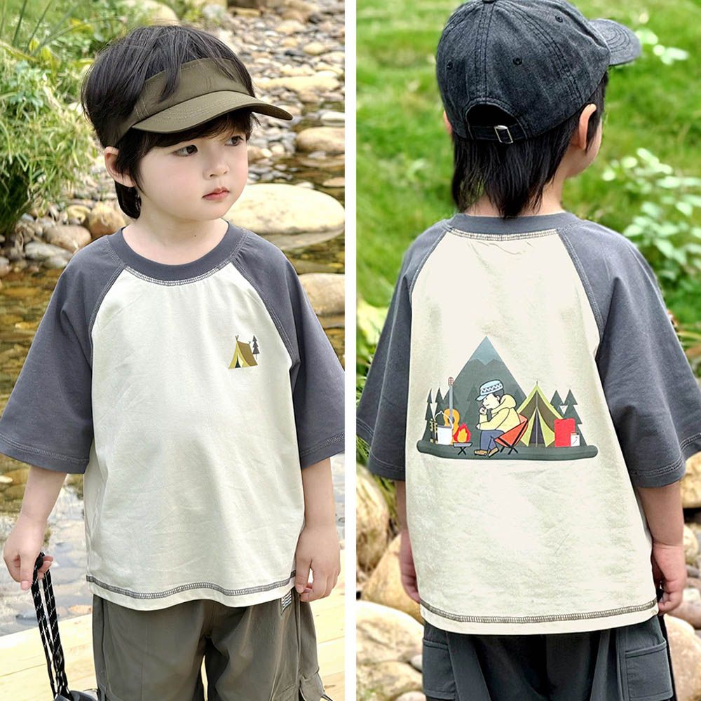 涼感吸濕透氣圓領短袖上衣-單人露營-米白