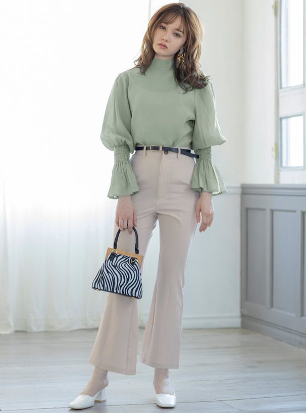 日本 GRL - 美背蝴蝶結雪紡糖果袖長袖上衣-時尚黑