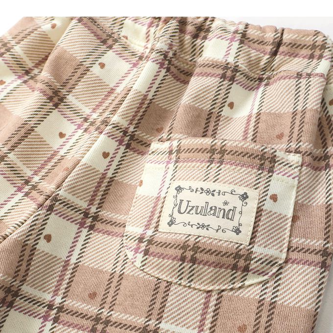 日本 ZOOLAND - 甜蜜愛心氣質格紋長褲-杏白粉