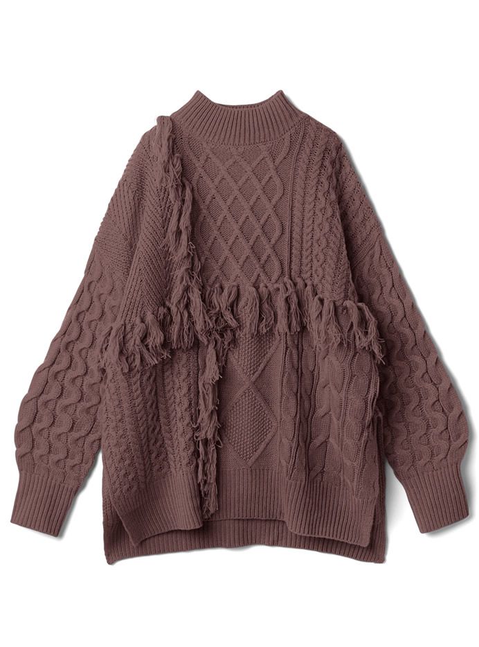 日本 GRL - 流蘇麻花針織毛衣-白