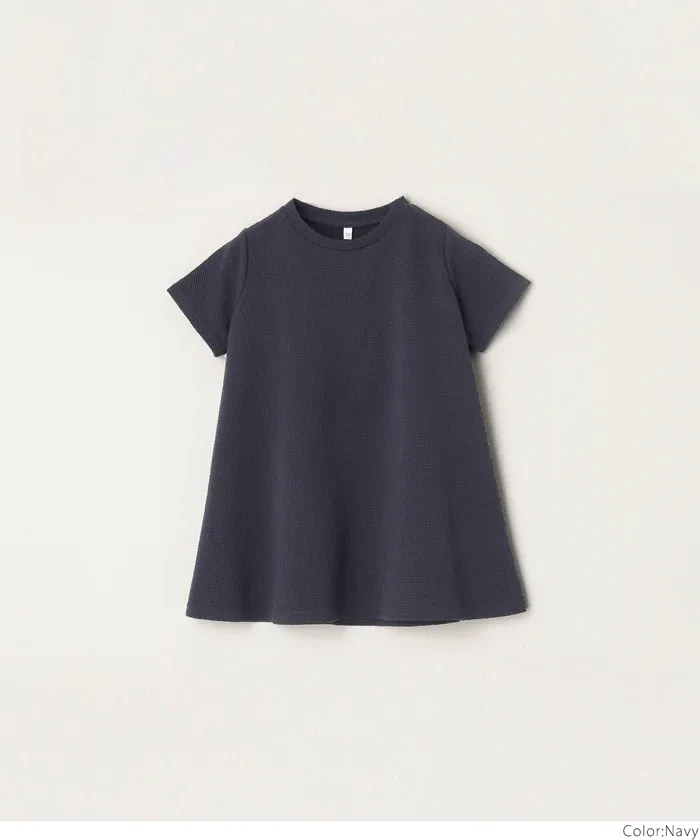 日本 COCA - 速乾彈性 圓領A字剪裁長版短袖上衣-孩子-淺灰