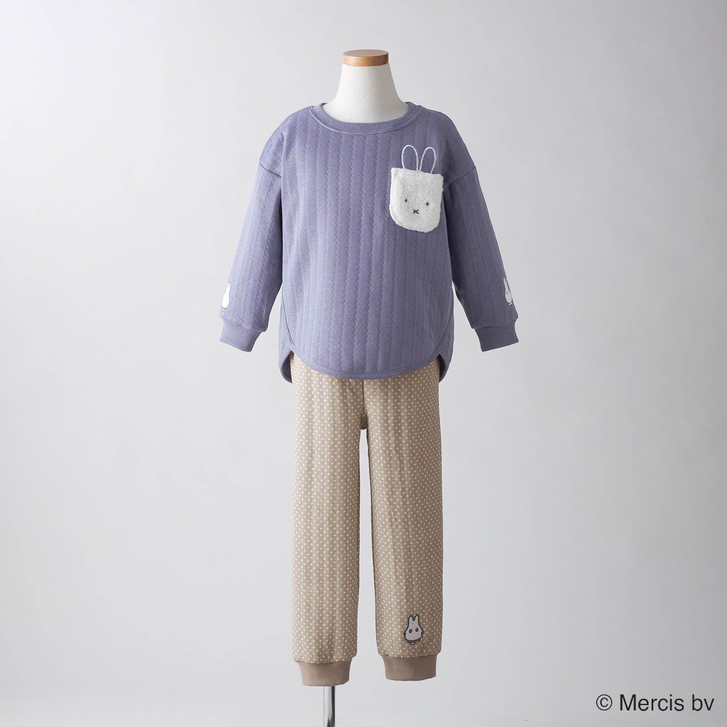 日本千趣會 - (兒童) Hotcott 米飛兔 純棉鋪棉家居服/睡衣-紫灰